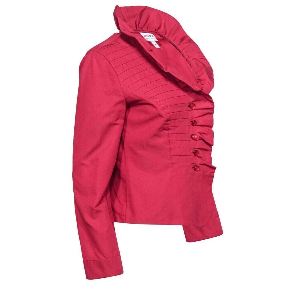 Armani Collezioni Women Sz 10 Pink Long Sleeve Blouse Blazer Ruffle